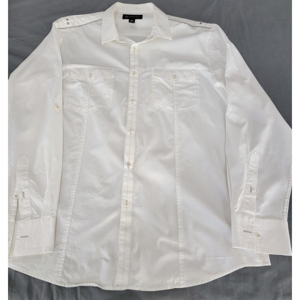 XL INC International Concepts Long Sleeve white Dress Shirt shoulder stripes